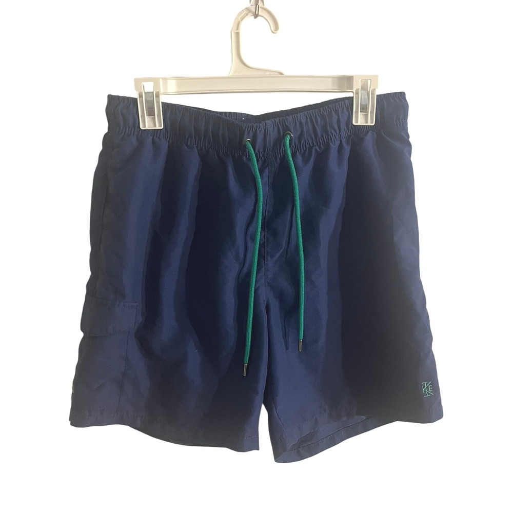 Ike Behar Mens Blue and Green‎ Logo Embroidered Tie Waist Swim Trunks Medium